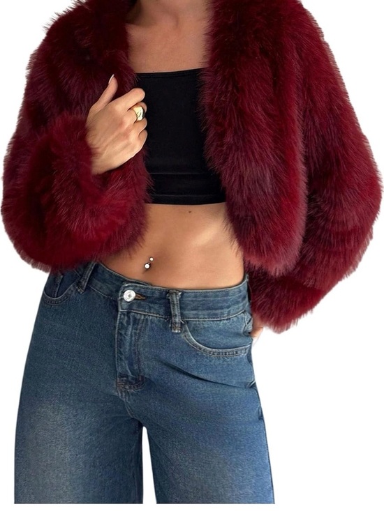 JBL Jackets & Blazers - Burgundy Faux Fur Cropped Jacket